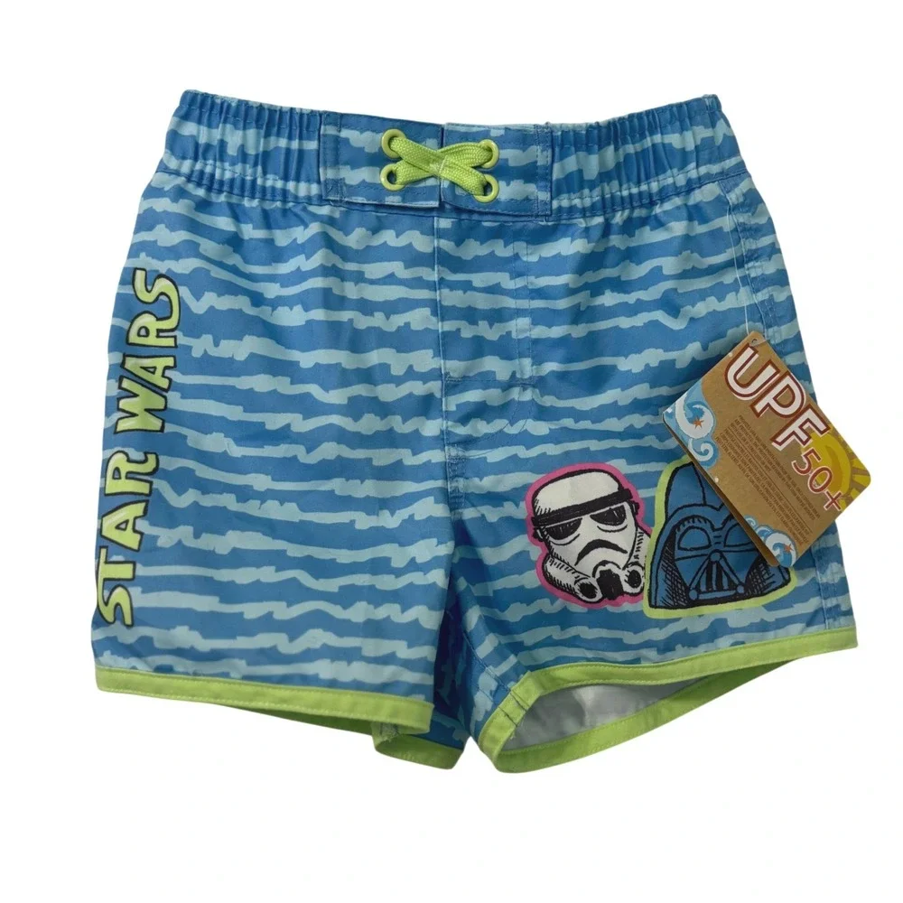 Star Wars Boys‎ Blue Striped Swim Trunks Darth Vader Stormtrooper UPF 50+ Size 4